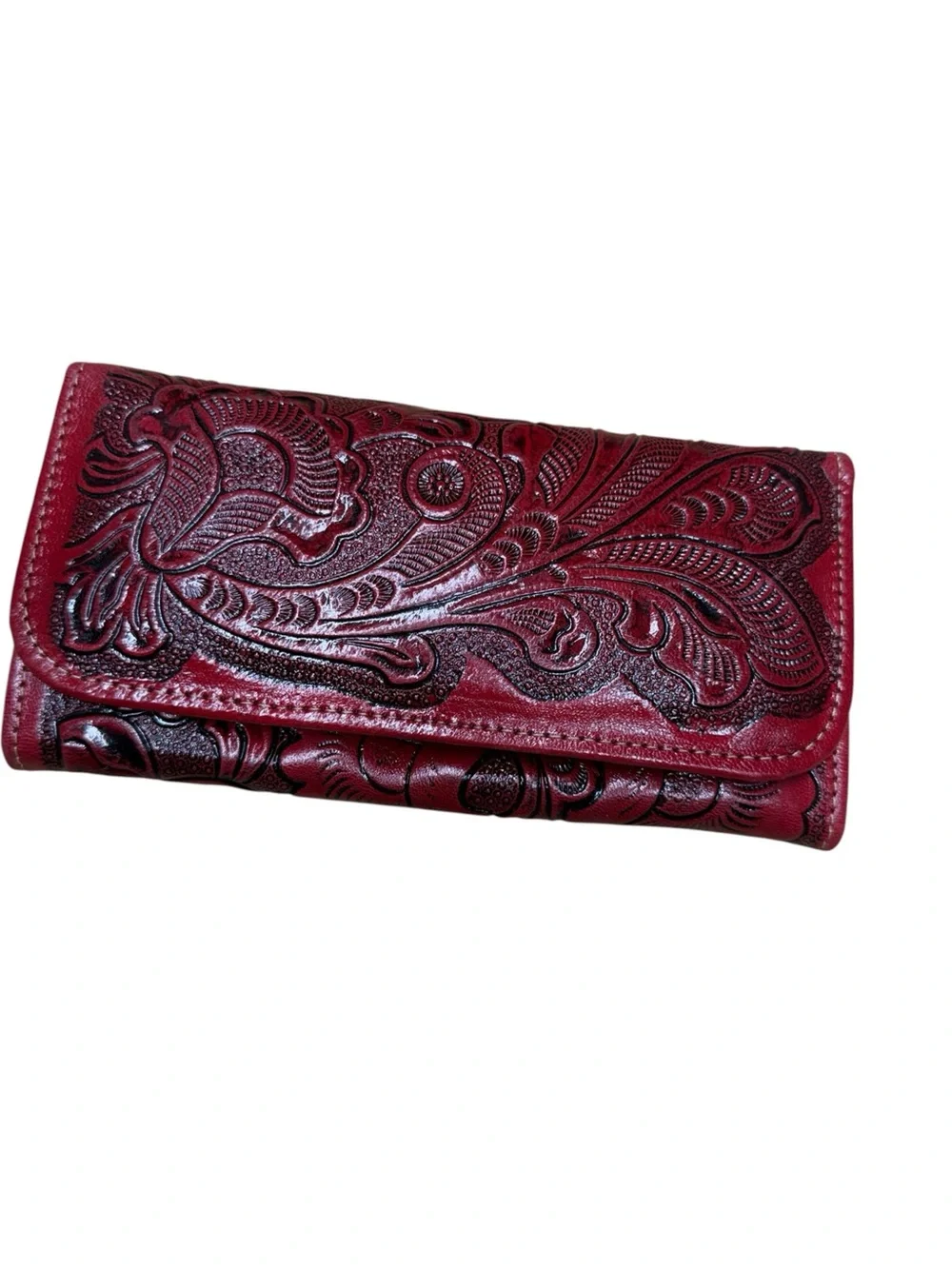 Mexican leather embossed wallet Red